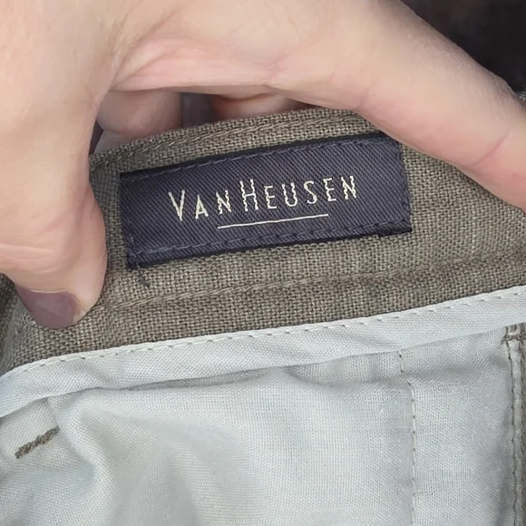 Van Heusen Mens Pants 34x30 Pleated Front Pockets Linen Olive Green - Picture 4 of 6
